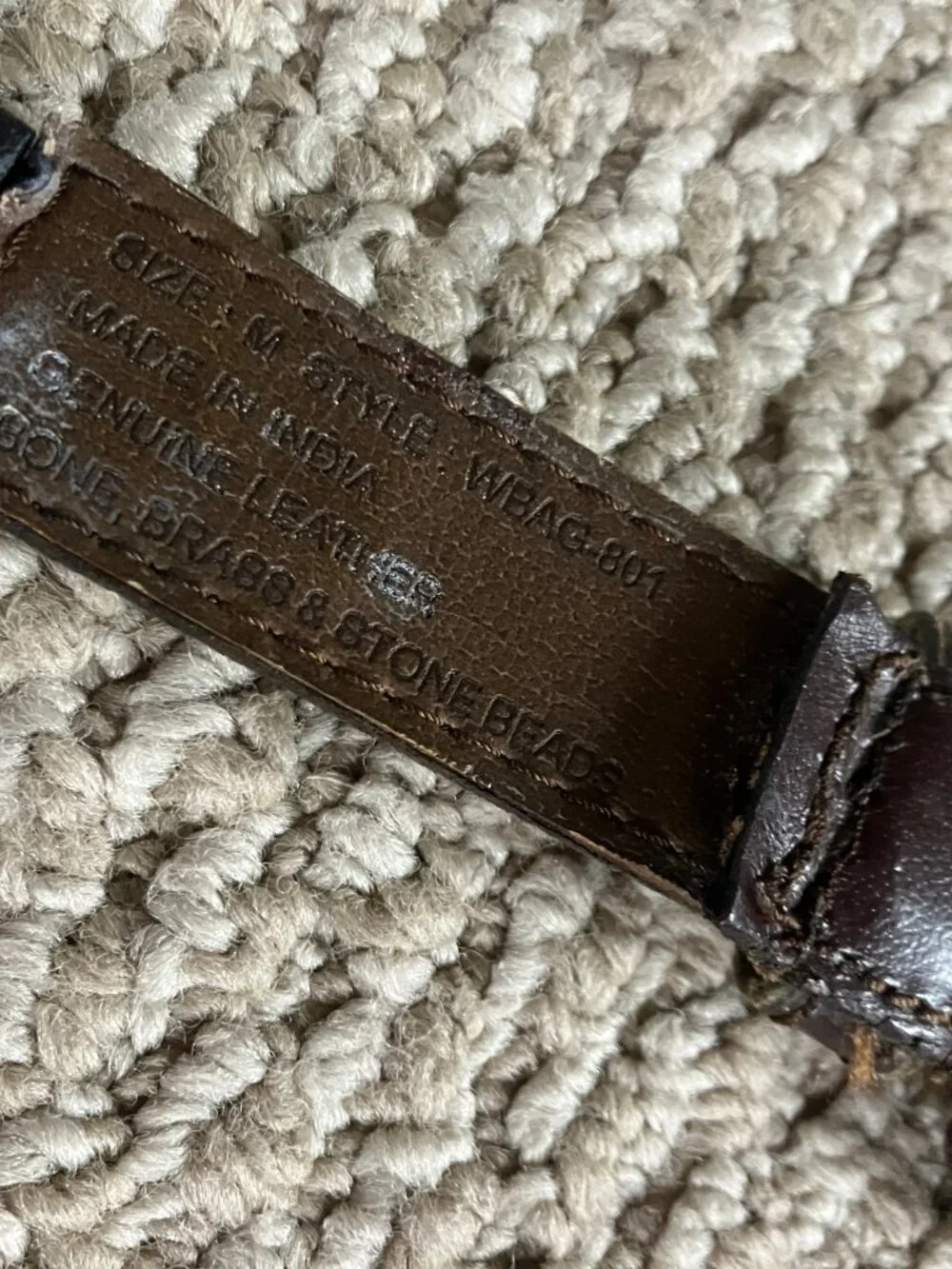 Brass Stone Beads Women's Belt Made in India M Brown Leather Festival
